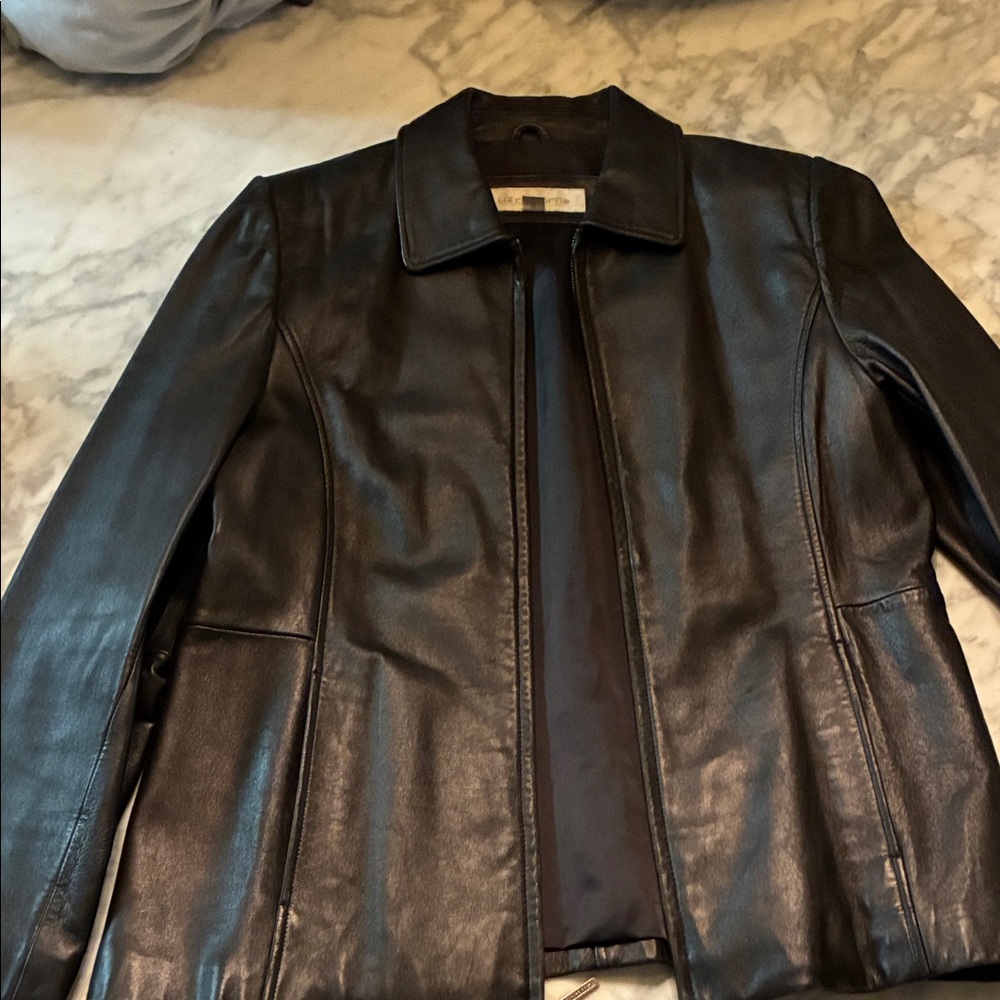 Liz Claiborne Black Leather Zip-Front Jacket